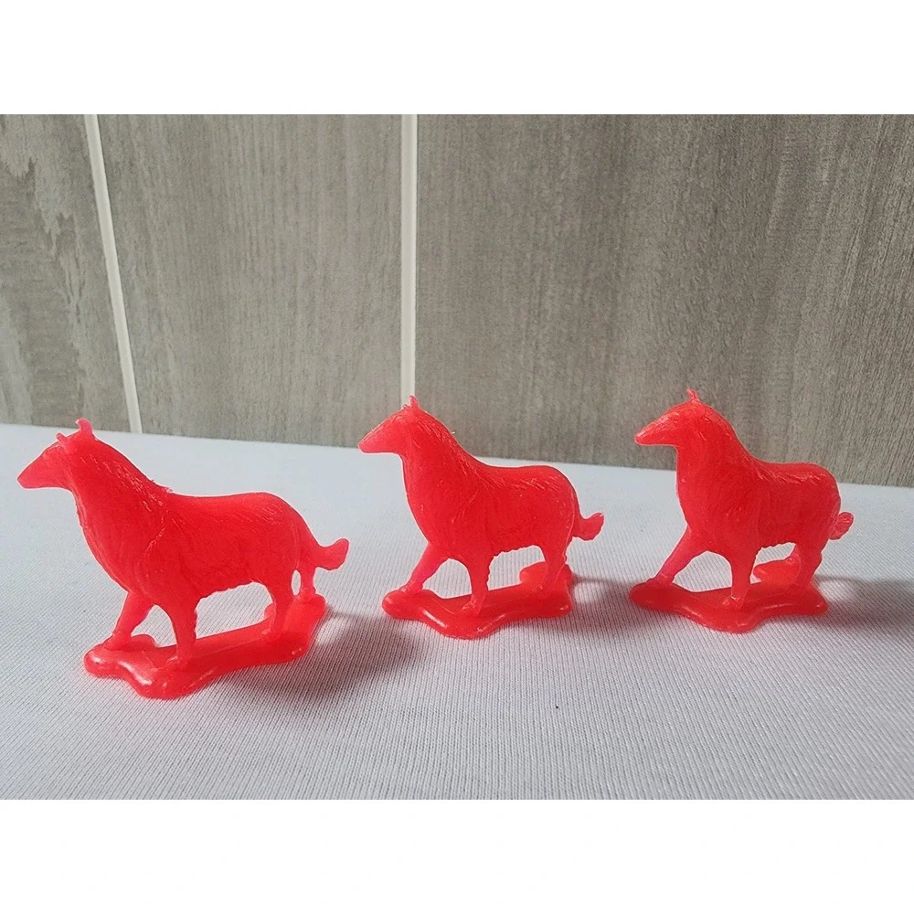 VIntage Farm Animal Figurines Red Plastic Dog Goat Sheep Set of 6